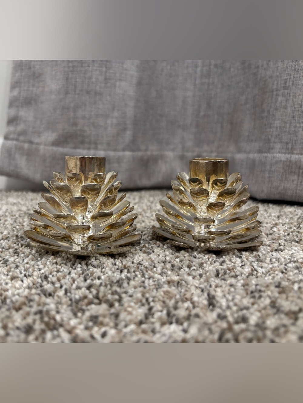 Pinecone Shape Candlestick Holders Set of 2 Vintage Silver-Plated Holiday Decor